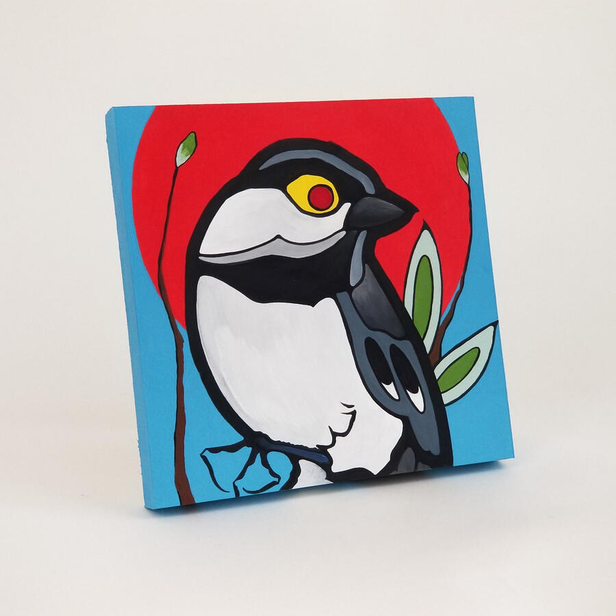 Chickadee. 203mm x 203mm x19mm Acrylic on wood panel. $200.00 SOLD