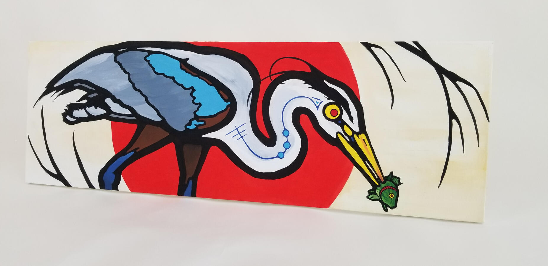 Great Blue Heron, Angling. 305mm x 915mm Acrylic on canvas. $900.00