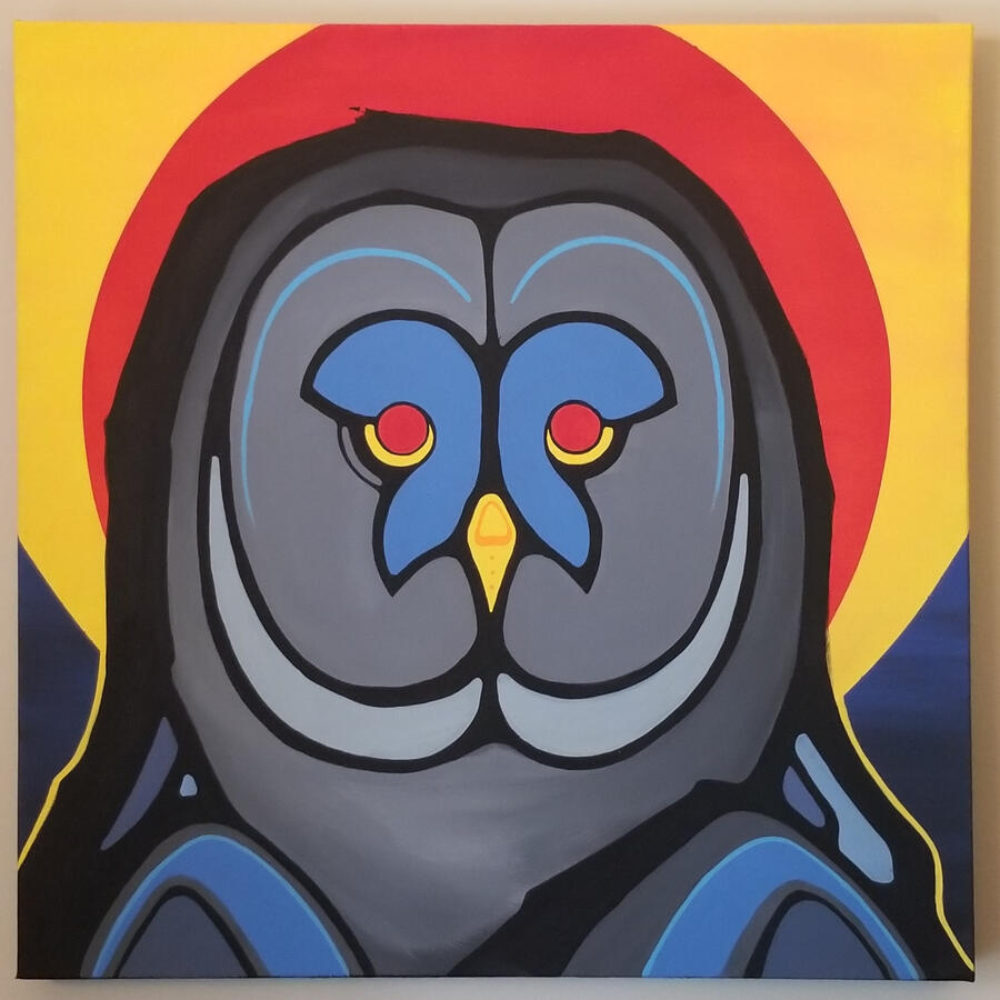 Great Grey Owl. 508mm x 508mm acrylic on canvas. 37mm strechers. $800.00